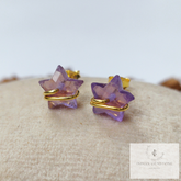 Natural Amethyst Earring, Star Shape Studs, 14K Gold Plated Earrings, Earrings, Purple Wire Wrap Stud Earrings, Women Earrings, Gift For Her